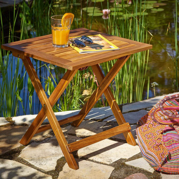 Latitude Run Patio Folding Wooden Side Table Wayfair   Patio Folding Wooden Side Table 